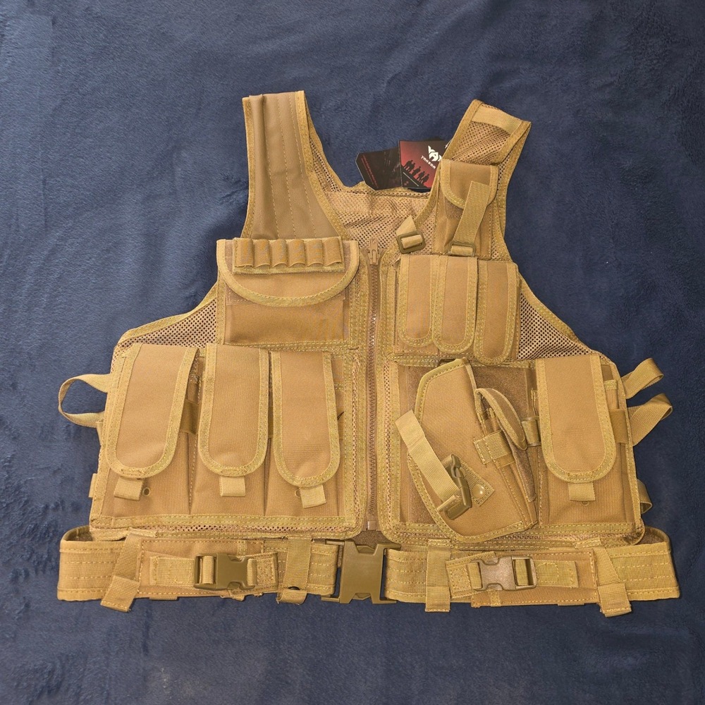 Yakeda Tactical Vest Tan Coyote Brown Molle Military Airsoft Paintball Gear NEW - Picture 2 of 11